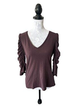 Nation LTD Silvia Top Size Large Ruched Flounce Purple Raisin Pima Cotton